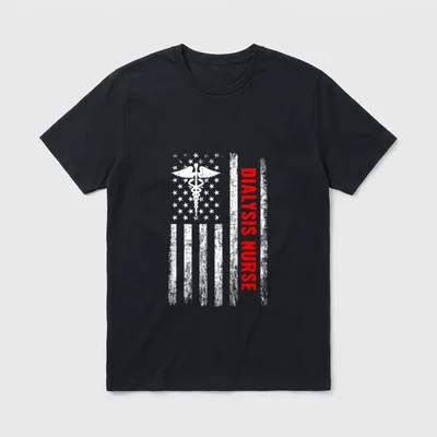 Dialysis Nurse American Flag T-Shirt – Classic T-Shirt in Black