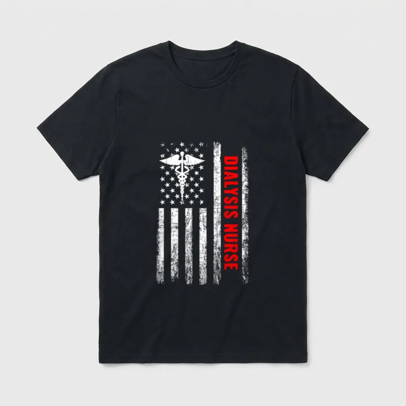 Dialysis Nurse American Flag T-Shirt – Classic T-Shirt in Black