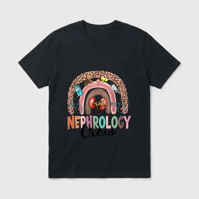 Nephrology Crew Rainbow Kidney Leopard Nurse T-Shirt – Classic T-Shirt in Black