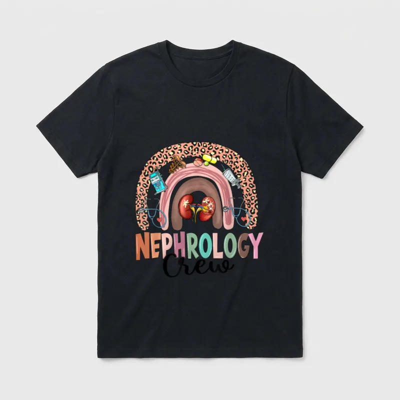 Nephrology Crew Rainbow Kidney Leopard Nurse T-Shirt – Classic T-Shirt in Black