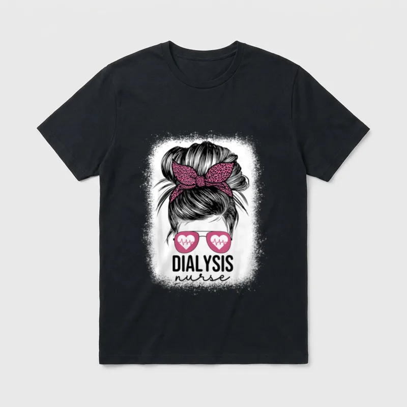 Dialysis Nurse Messy Bun Nephrology Nursing T-Shirt – Classic T-Shirt in Black