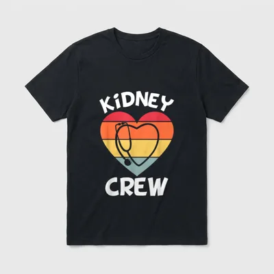Crew Dialysis Team Tech Nephrology Nurse T-Shirt – KIDNEY CREW with striped heart and stethoscope – Classic T-Shirt in Black