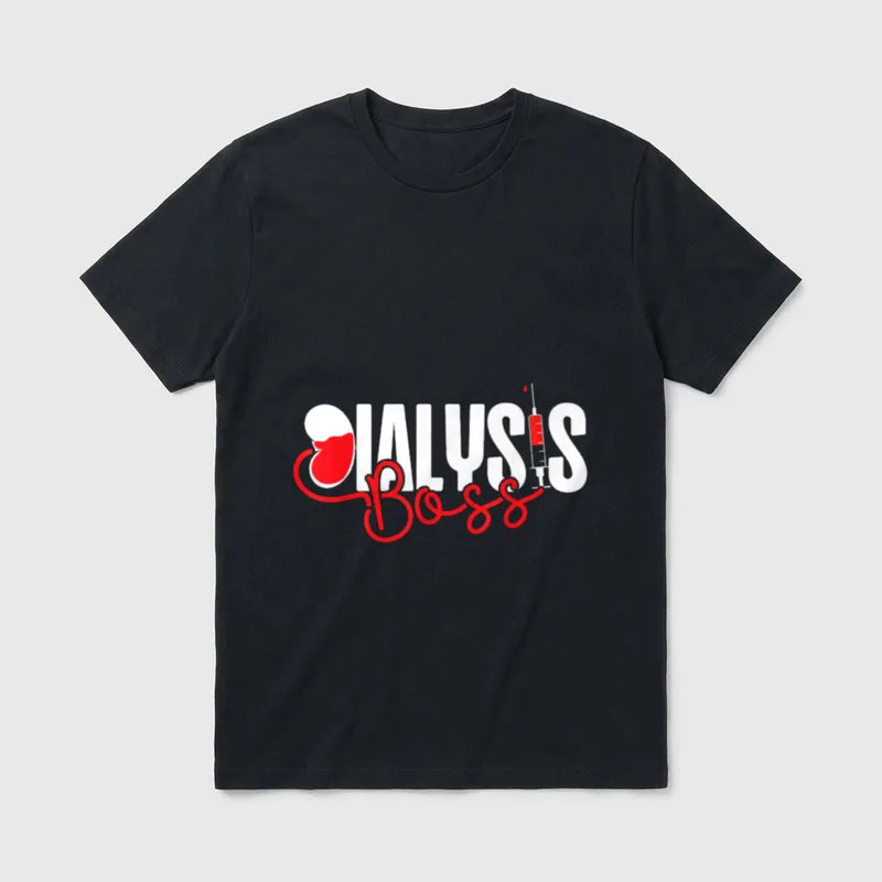 Dialysis Nurse Tech Technician Boss T-Shirt – DIALYSIS Boss lettering with kidney illustration – Classic T-Shirt in Black