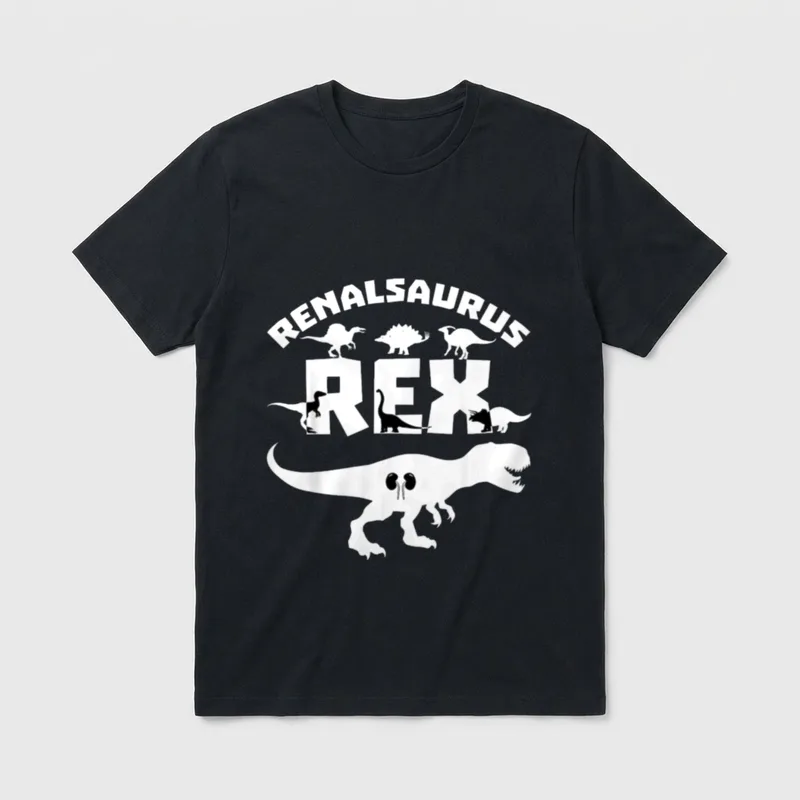 Dialysis Nurse Dinosaur T-Shirt – Renalsaurus Rex lettering with dinosaurs and kidneys – Classic T-Shirt in Black