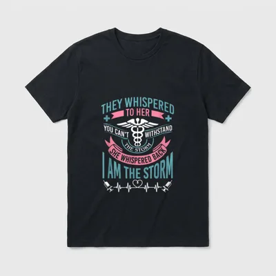 Motivational Nurse T-Shirt – Caduceus emblem with heartbeat pulse line and resilience quote – Classic T-Shirt in Black