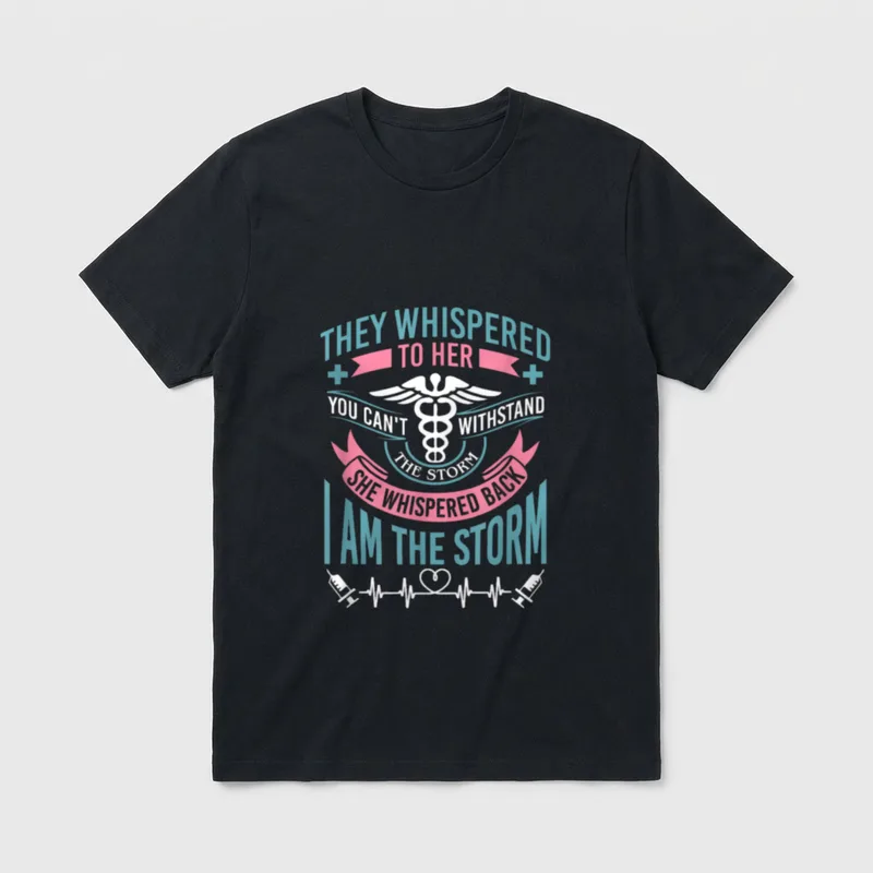 Motivational Nurse T-Shirt – Caduceus emblem with heartbeat pulse line and resilience quote – Classic T-Shirt in Black