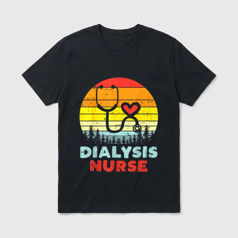 Dialysis Nurse Stethoscope Retro Nephrology Nursing T-Shirt – Classic T-Shirt in Black