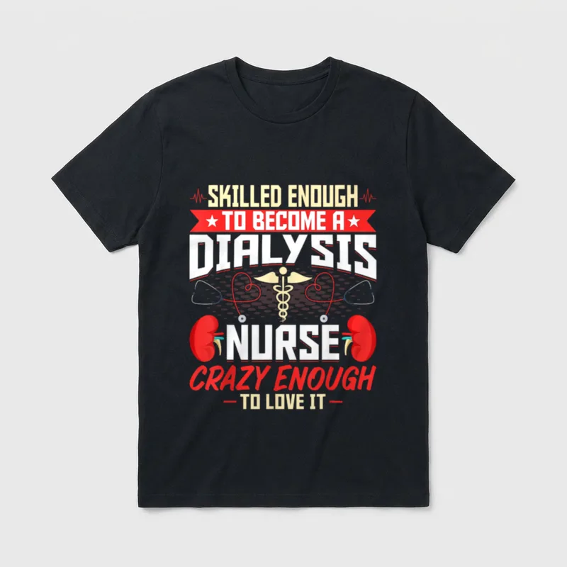 Nephrology Nurse Skilled T-Shirt – Dialysis nurse lettering with kidneys and caduceus emblem – Classic T-Shirt in Black