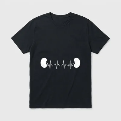Funny Kidney Dialysis T-Shirt – Kidney silhouettes joined by a heartbeat pulse rhythm line – Classic T-Shirt in Black