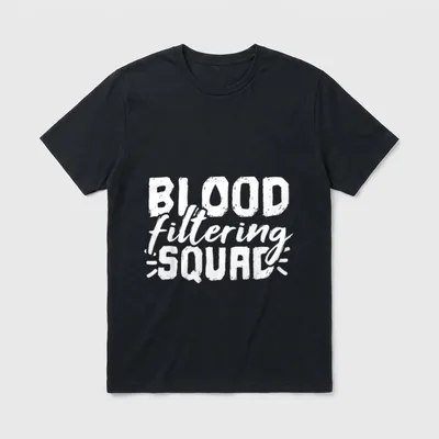 Dialysis Nephrology RN Nurse T-Shirt – White Blood filtering Squad print with droplet detail – Classic T-Shirt in Black