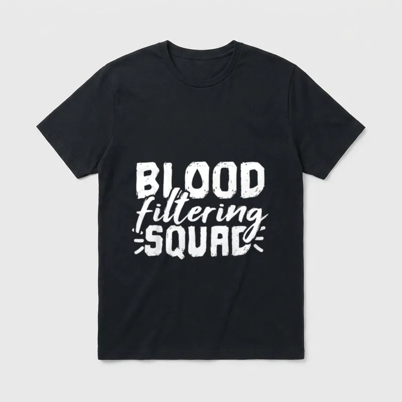 Dialysis Nephrology RN Nurse T-Shirt – White Blood filtering Squad print with droplet detail – Classic T-Shirt in Black