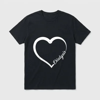 Dialysis Nurse Tech Technician Heart T-Shirt – Heart outline shaped by the cursive word Dialysis – Classic T-Shirt in Black