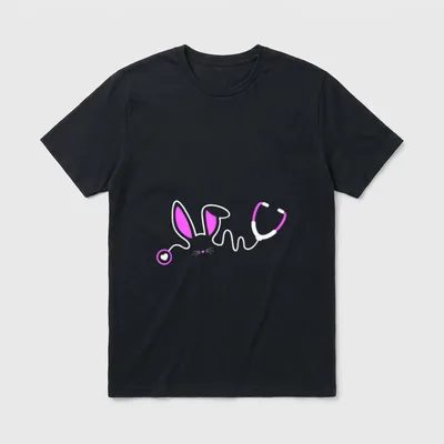 Nurse Doctor Egg Ears T-Shirt – Stethoscope line art forming rabbit ears, whiskers, and a heart – Classic T-Shirt in Black