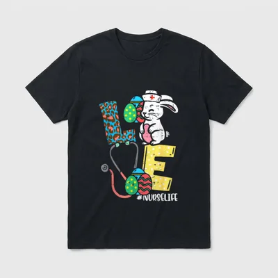 Love Nurse Easter Bunny Eggs Stethoscope T-Shirt – Classic T-Shirt in Black