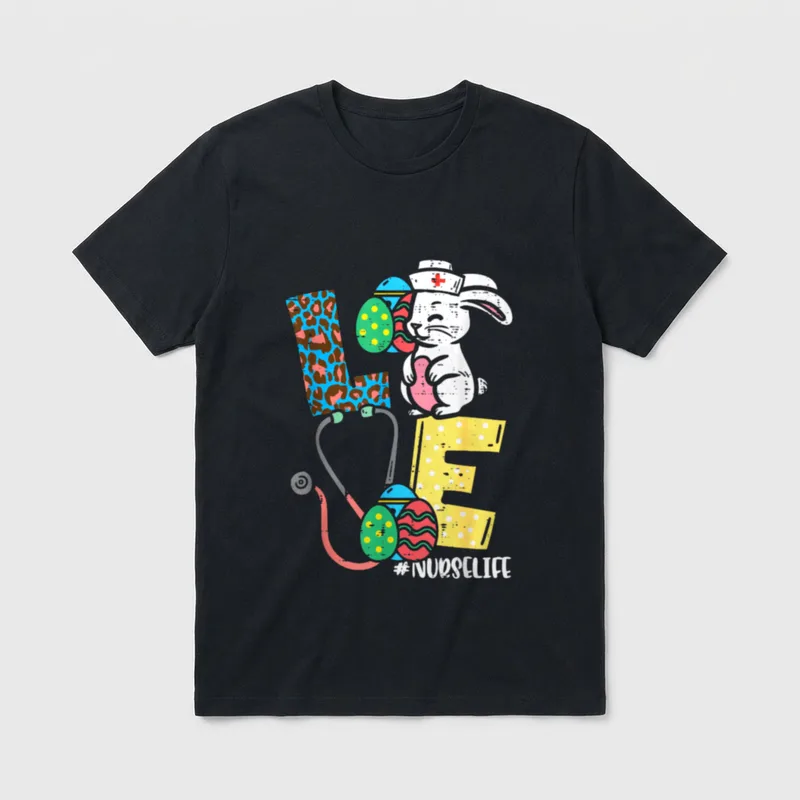 Love Nurse Easter Bunny Eggs Stethoscope T-Shirt – Classic T-Shirt in Black