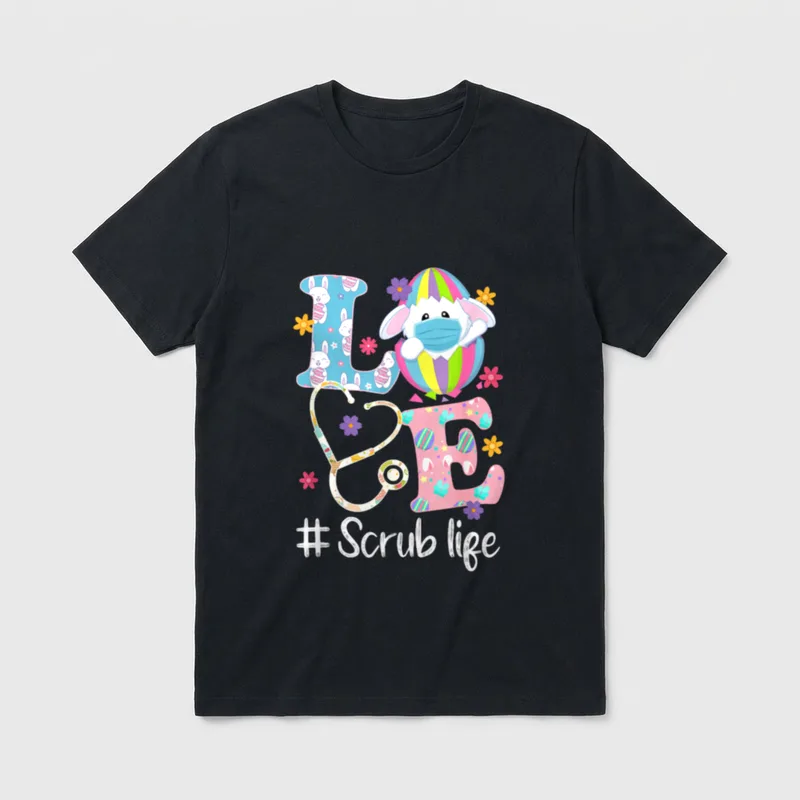 Stethoscope Scrub Life Nurse Bunny Easter T-Shirt – LOVE and # Scrub life – Classic T-Shirt in Black