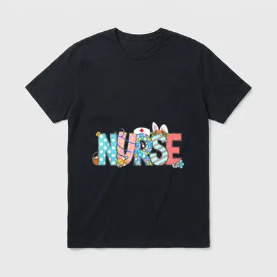 Easter Nurse with Stethoscope and Eggs T-Shirt – Classic T-Shirt in Black