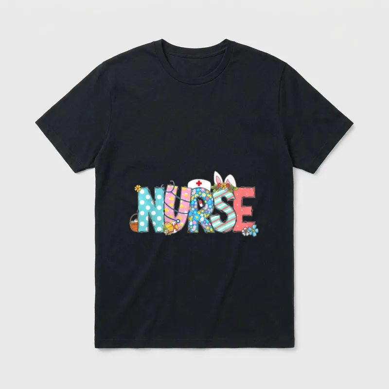 Easter Nurse with Stethoscope and Eggs T-Shirt – Classic T-Shirt in Black