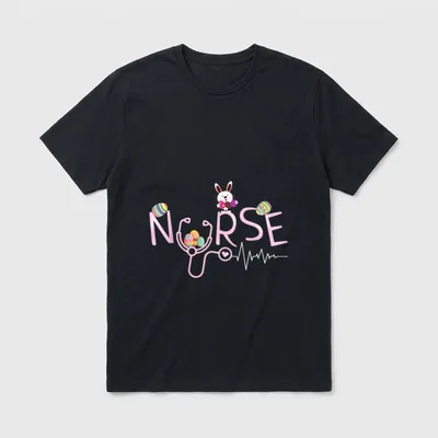Nurses Stethoscope Nurse Tail Easter Bunny T-Shirt – Classic T-Shirt in Black
