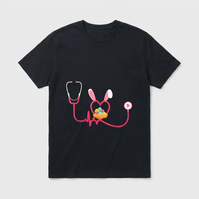 Nurse Stethoscope Easter Bunny Ears Day T-Shirt – Classic T-Shirt in Black