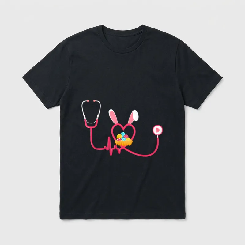 Nurse Stethoscope Easter Bunny Ears Day T-Shirt – Classic T-Shirt in Black