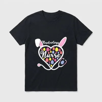 Stethoscope Heart Nephrology Nurse Easter Bunny T-Shirt – Classic T-Shirt in Black