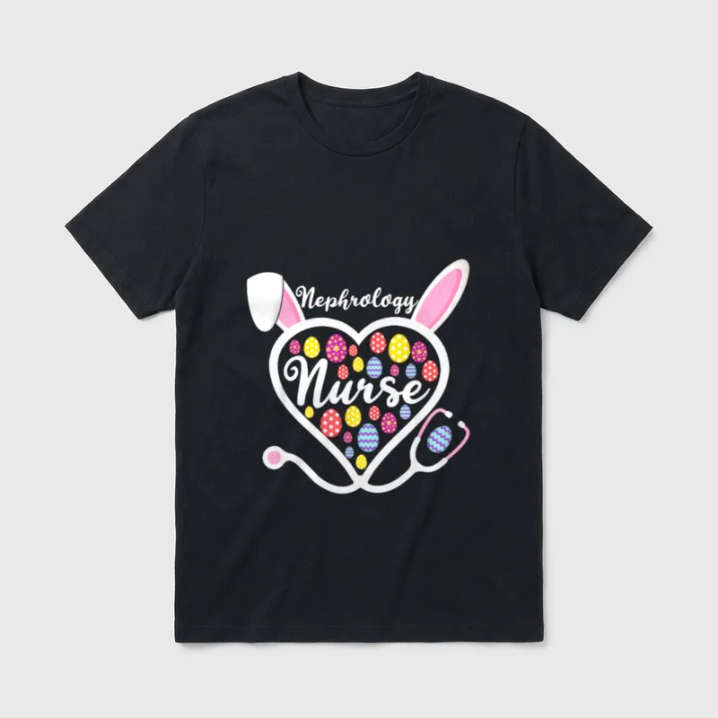 Stethoscope Heart Nephrology Nurse Easter Bunny T-Shirt – Classic T-Shirt in Black