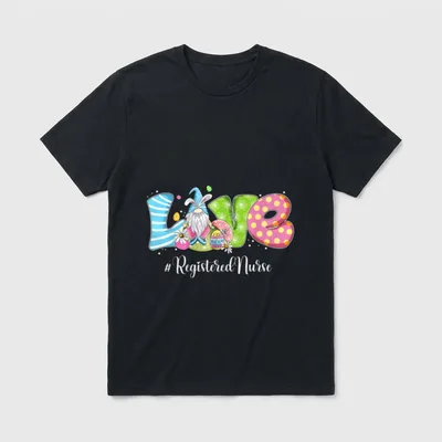Gnome Bunny Love Registered Nurse Easter T-Shirt – Classic T-Shirt in Black