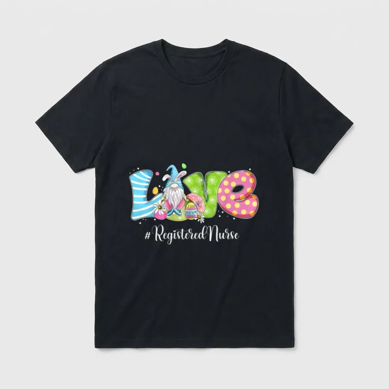 Gnome Bunny Love Registered Nurse Easter T-Shirt – Classic T-Shirt in Black