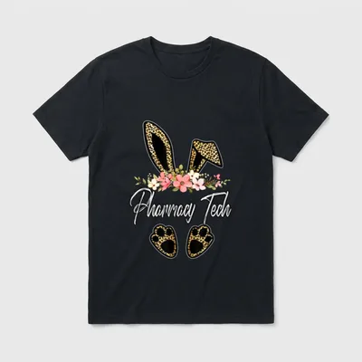 Leopard Bunny Pharmacy Tech Happy Easter T-Shirt – Classic T-Shirt in Black
