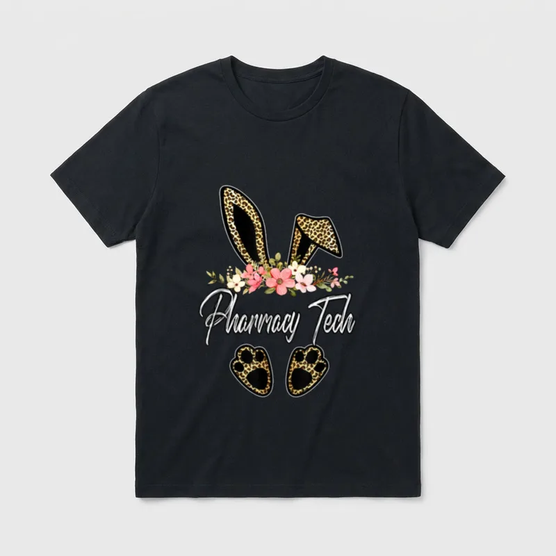 Leopard Bunny Pharmacy Tech Happy Easter T-Shirt – Classic T-Shirt in Black
