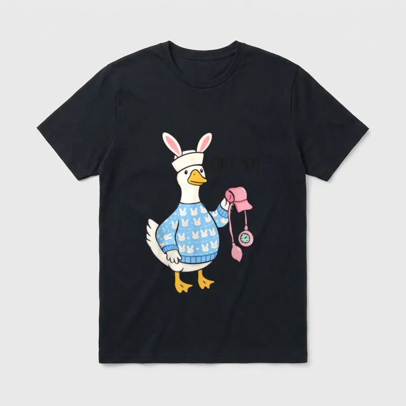 Easter Duck Nurse Wearing Bunny Hat T-Shirt – Classic T-Shirt in Black