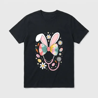 Easter Nurse Bunny Stethoscope Spring Medical T-Shirt – Classic T-Shirt in Black