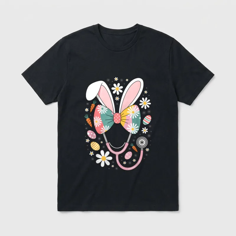 Easter Nurse Bunny Stethoscope Spring Medical T-Shirt – Classic T-Shirt in Black