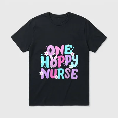 One Hoppy Nurse Retro Groovy Happy T-Shirt – Classic T-Shirt in Black