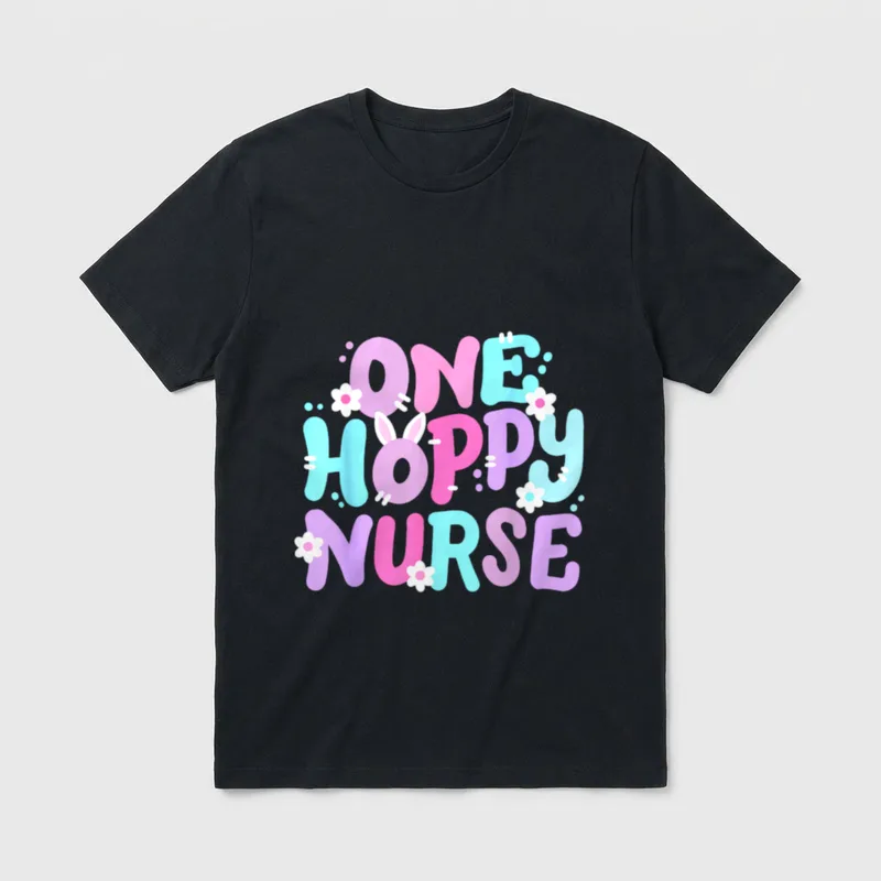 One Hoppy Nurse Retro Groovy Happy T-Shirt – Classic T-Shirt in Black