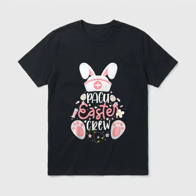 PACU Easter Day Nurse Crew Bunny T-Shirt – PACU Easter Crew with nurse hat and bunny ears – Classic T-Shirt in Black