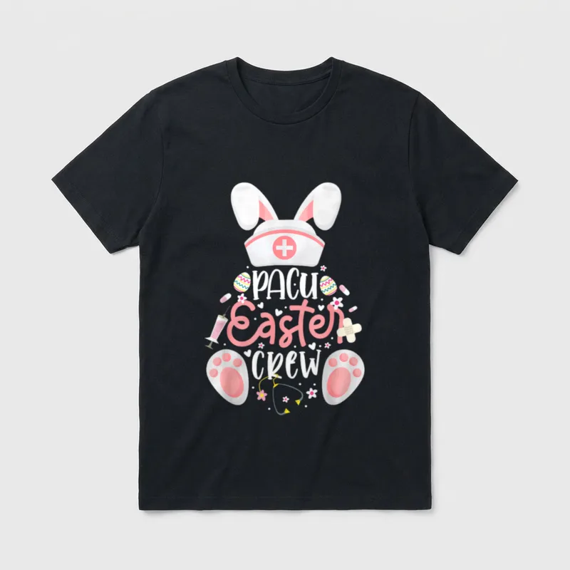 PACU Easter Day Nurse Crew Bunny T-Shirt – PACU Easter Crew with nurse hat and bunny ears – Classic T-Shirt in Black