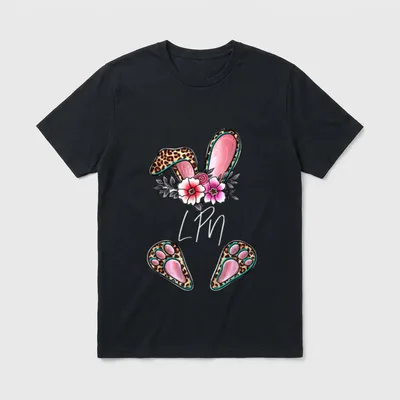Leopard Bunny LPN Nurse Happy Easter T-Shirt – Classic T-Shirt in Black