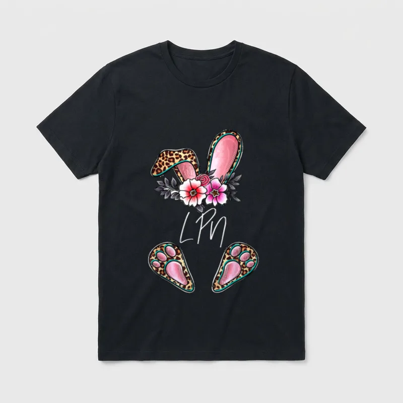 Leopard Bunny LPN Nurse Happy Easter T-Shirt – Classic T-Shirt in Black