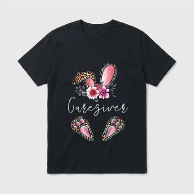 Leopard Bunny Caregiver Nurse Happy Easter T-Shirt – Classic T-Shirt in Black