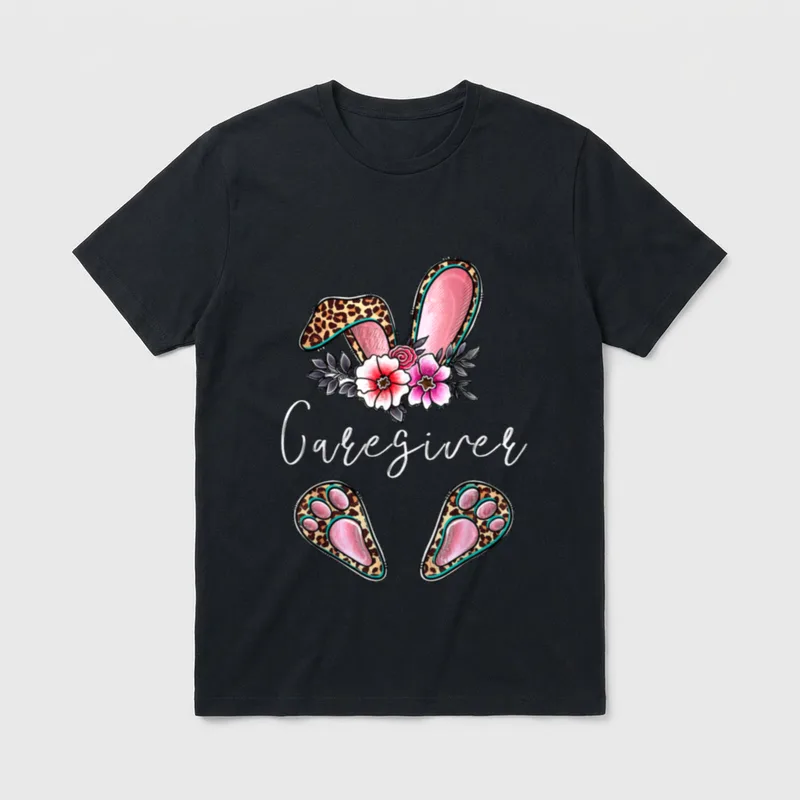 Leopard Bunny Caregiver Nurse Happy Easter T-Shirt – Classic T-Shirt in Black