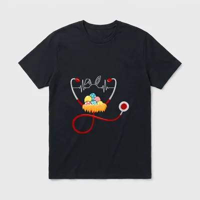 Nurse Stethoscope Easter Bunny Ears Lightweight T-Shirt – Classic T-Shirt in Black