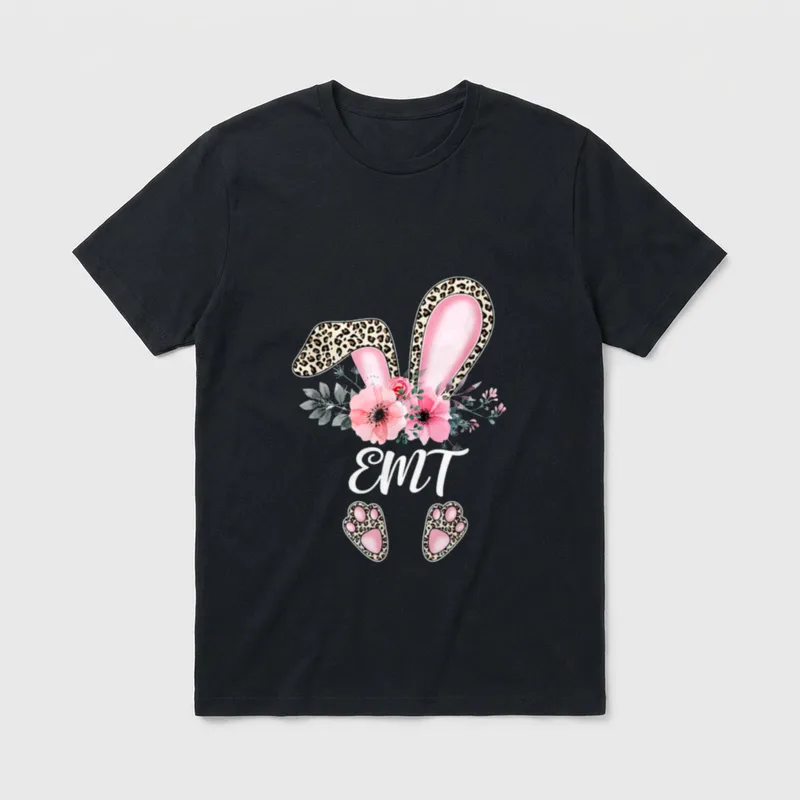 Bunny EMT Nurse Leopard Rabbit Easter T-Shirt – Classic T-Shirt in Black