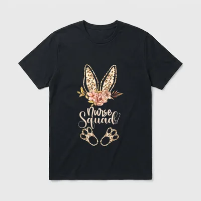 Nurse Squad Easter Bunny Leopard Print T-Shirt – Classic T-Shirt in Black