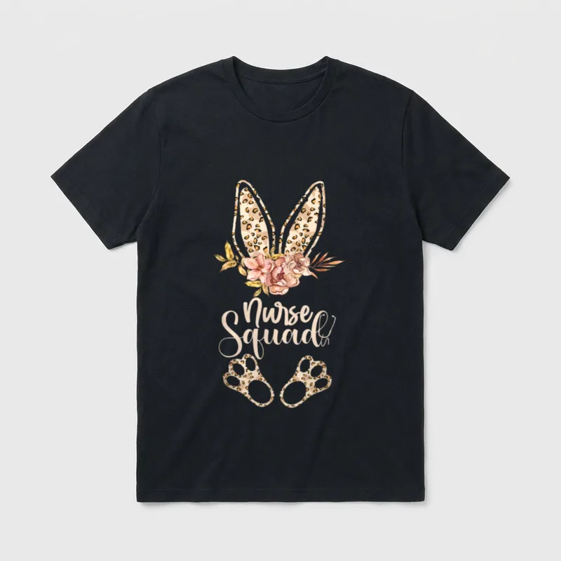 Nurse Squad Easter Bunny Leopard Print T-Shirt – Classic T-Shirt in Black