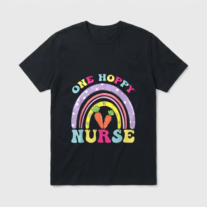 One Hoppy Nurse Rainbow Funny Easter T-Shirt – Classic T-Shirt in Black