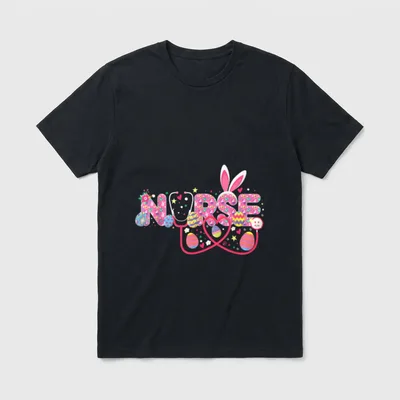 Bunny Nurse Funny Egg Easter Floral T-Shirt – Classic T-Shirt in Black