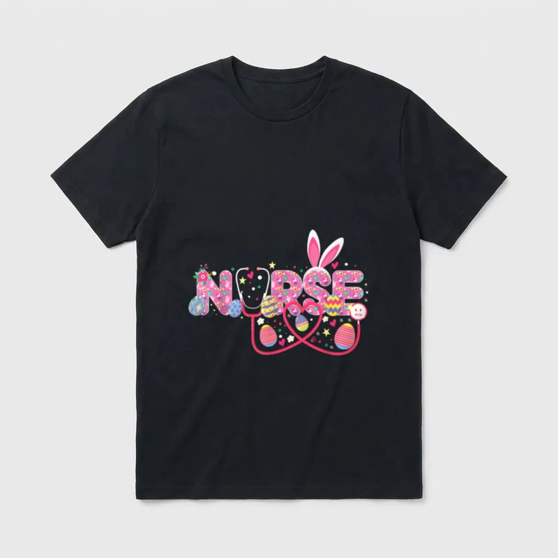 Bunny Nurse Funny Egg Easter Floral T-Shirt – Classic T-Shirt in Black