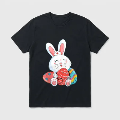 Bunny Nurse Eggs Happy Easter Day T-Shirt – Classic T-Shirt in Black